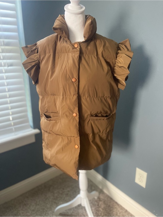BUCKETLIST Jackets & Blazers - Bucket List Brown Quilted Puffer Vest Ruffle Sleeve High Neck Large Boutique